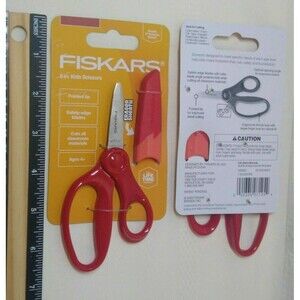 2 PACK! Pointed-tip Kids Scissors Fiskars 5 in. with Sheath Safety-Edge Red ag 4